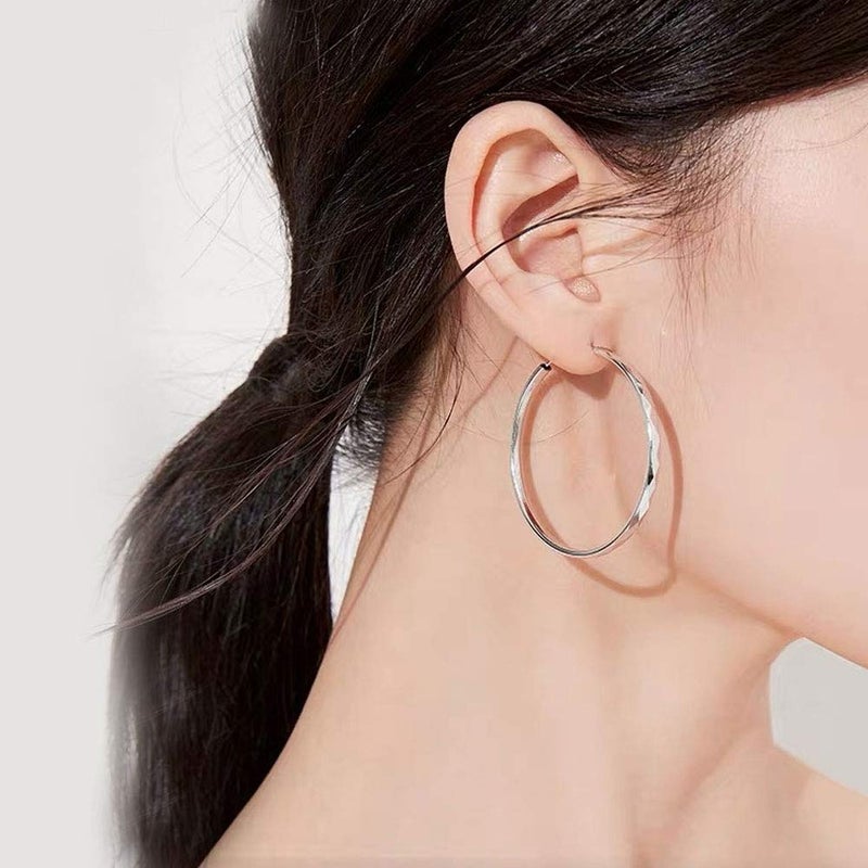 Gintan 925 Sterling Silver Hoop Earrings, Gintan Silver Earrings Hoops 3mm Wide Diamond Cut Hoop Earrings Large Hoop Earrings Silver Endless Hoop Earrings for Women 30/40/50/60mm - Image 2